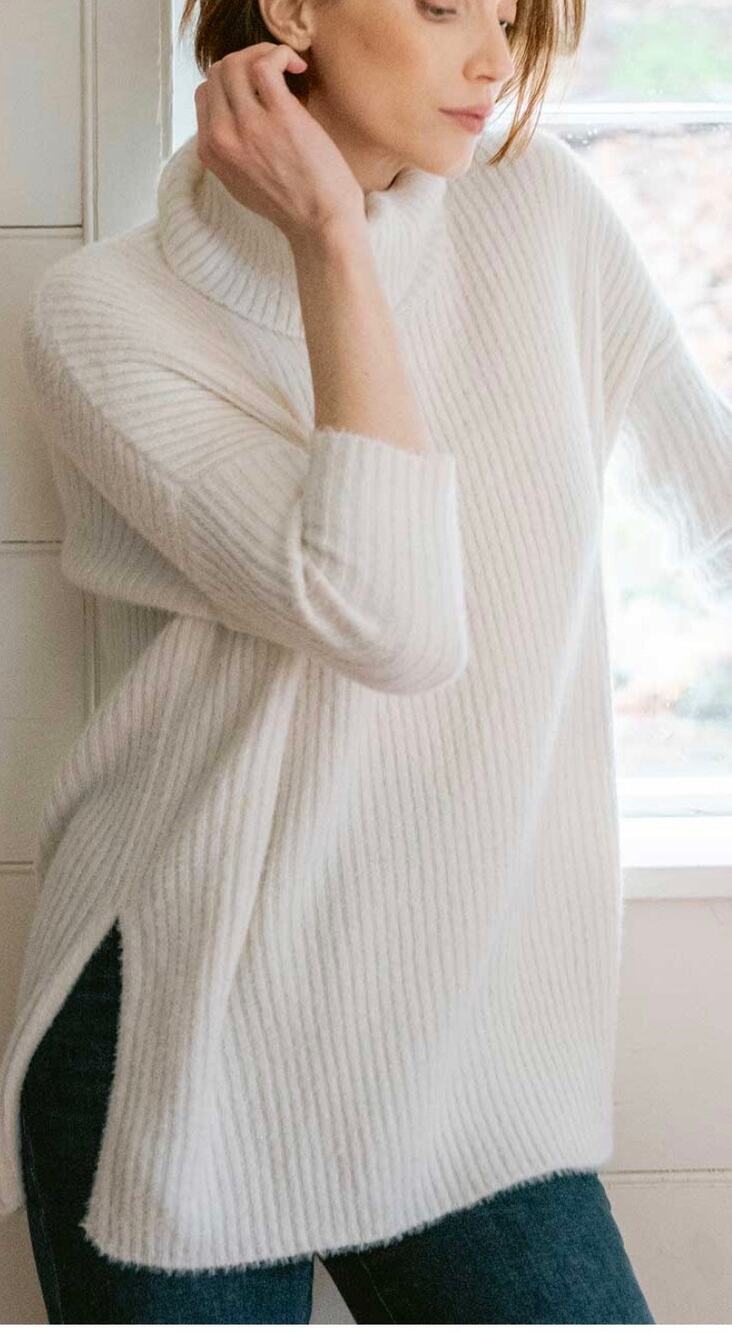 MER-SEA Chalet Cowl Neck Sweater Cream Oversized Chunky Ribbed Knit OS